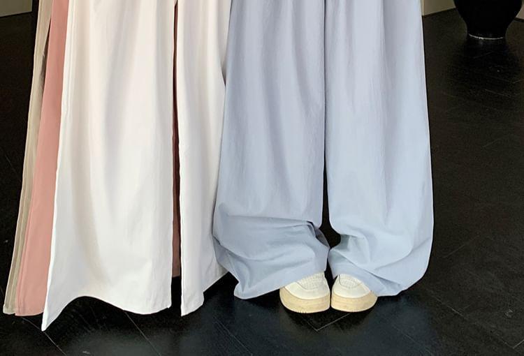 Elastic Waist Plain Wide Leg Pants Product Image