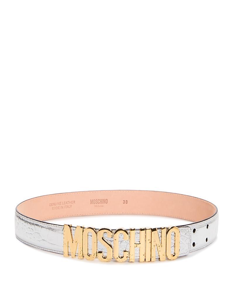 Moschino Womens Logo Snake Embossed Leather Belt Product Image