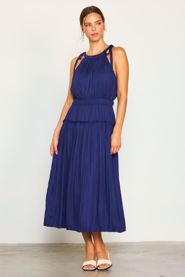 Pleated Halter Midi Dress Product Image