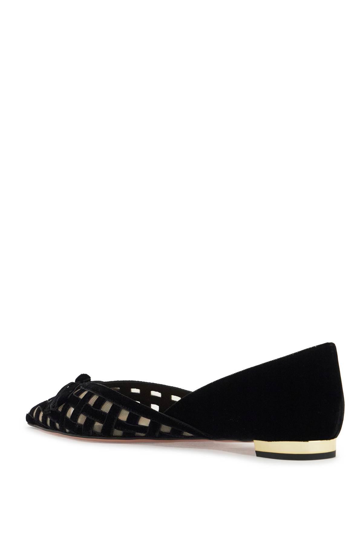 AQUAZZURA Romance Velvet Bow Ballerina Flats In Black Product Image