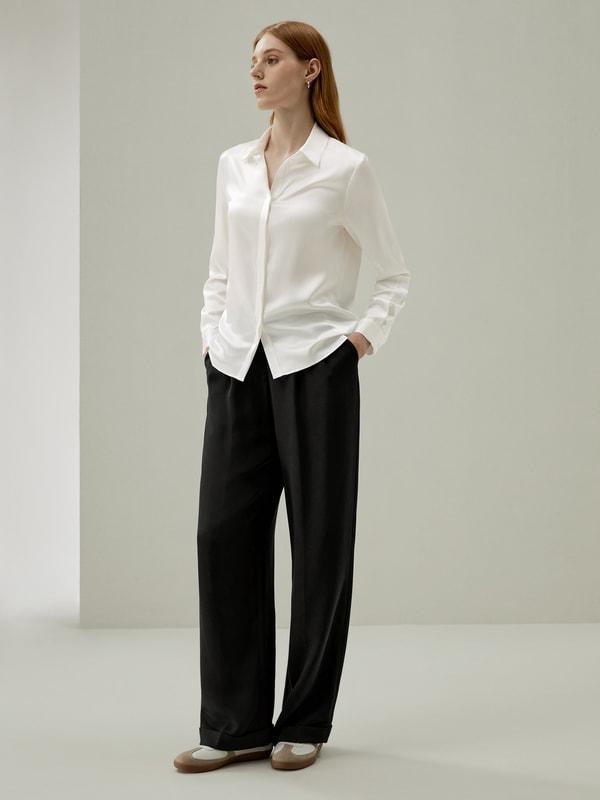 Timeless Pleated Wide-Leg Dense Silk Trousers Product Image