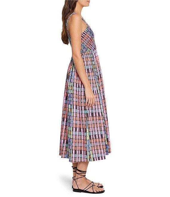 NIC + ZOE Rainbow Macaroon Print Square Neck Sleeveless Midi Dress Product Image