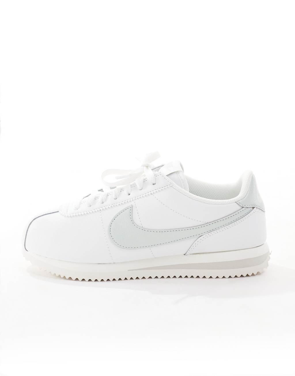 Nike Cortez leather sneakers in white and silver   Product Image