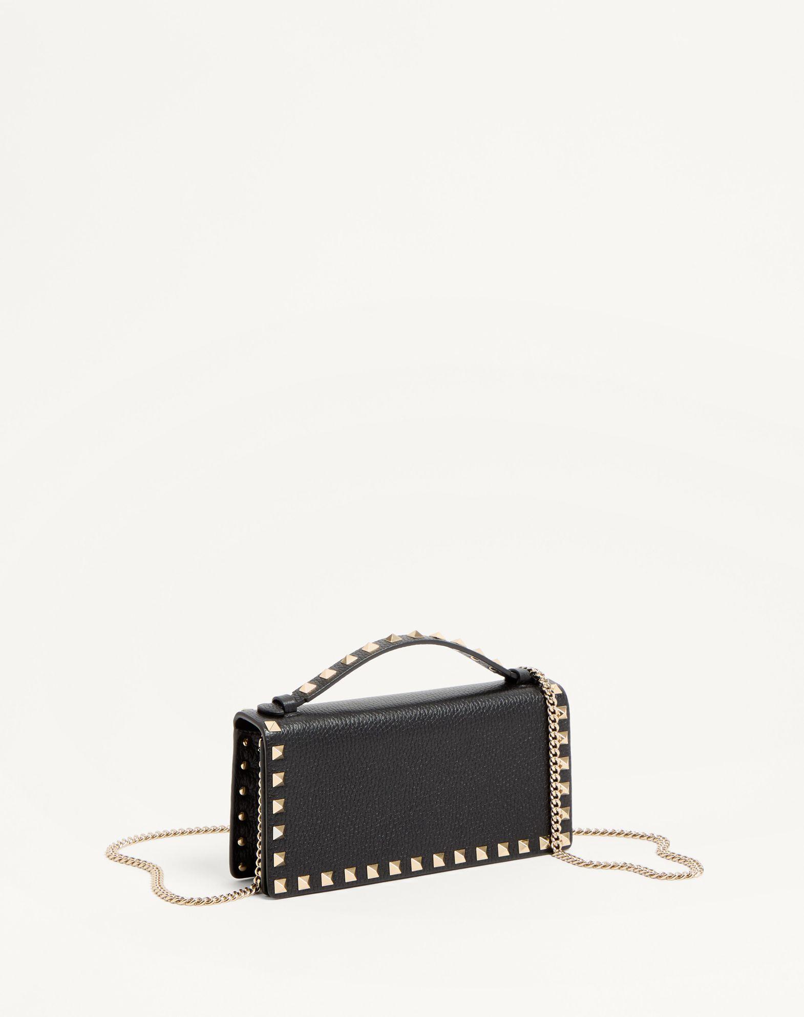 Rockstud Wallet With Chain In Grainy Calfskin Product Image