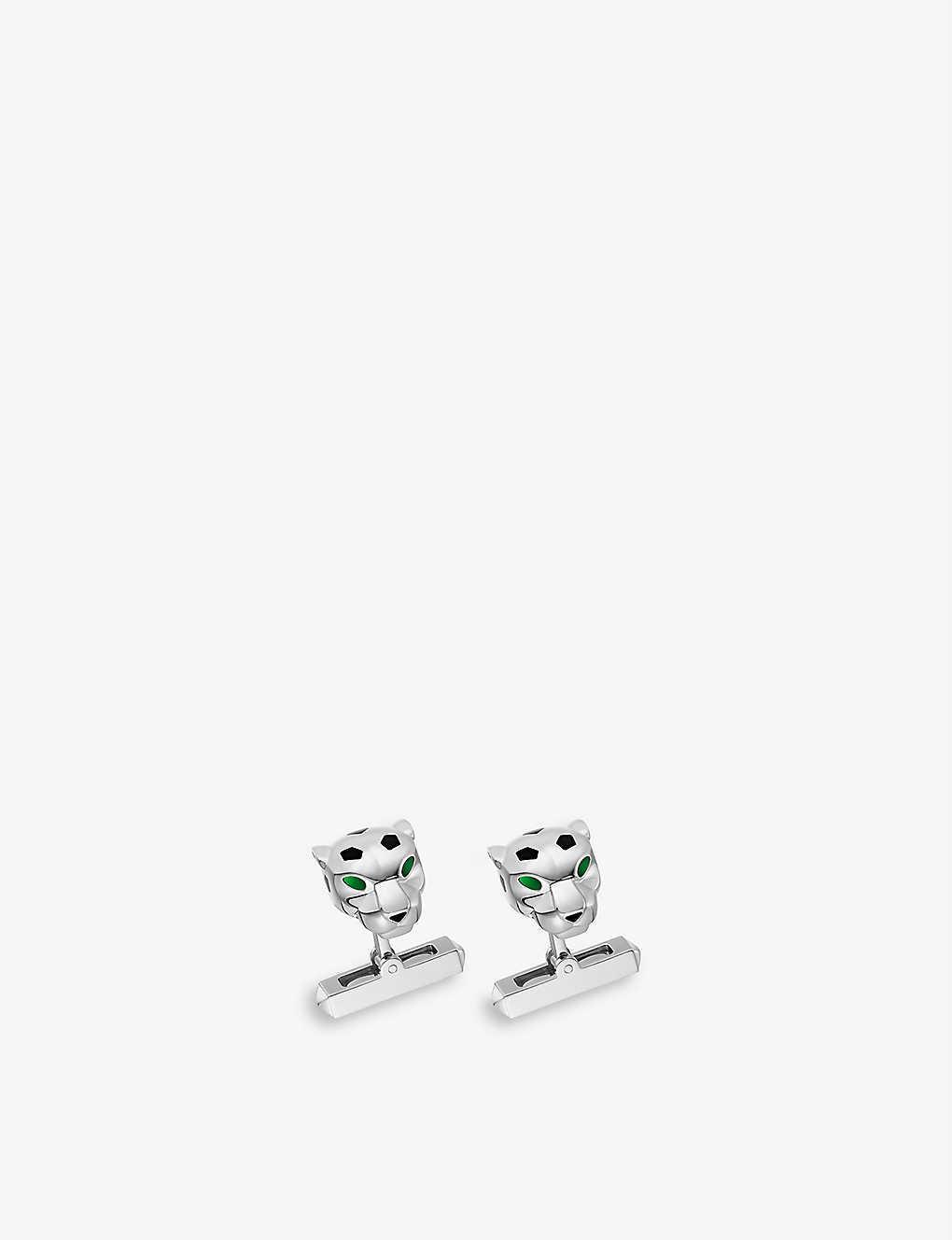 CARTIER Mens Panthère De  Palladium-plated Sterling Silver And Lacquer Cufflinks In Silver (silver) Product Image