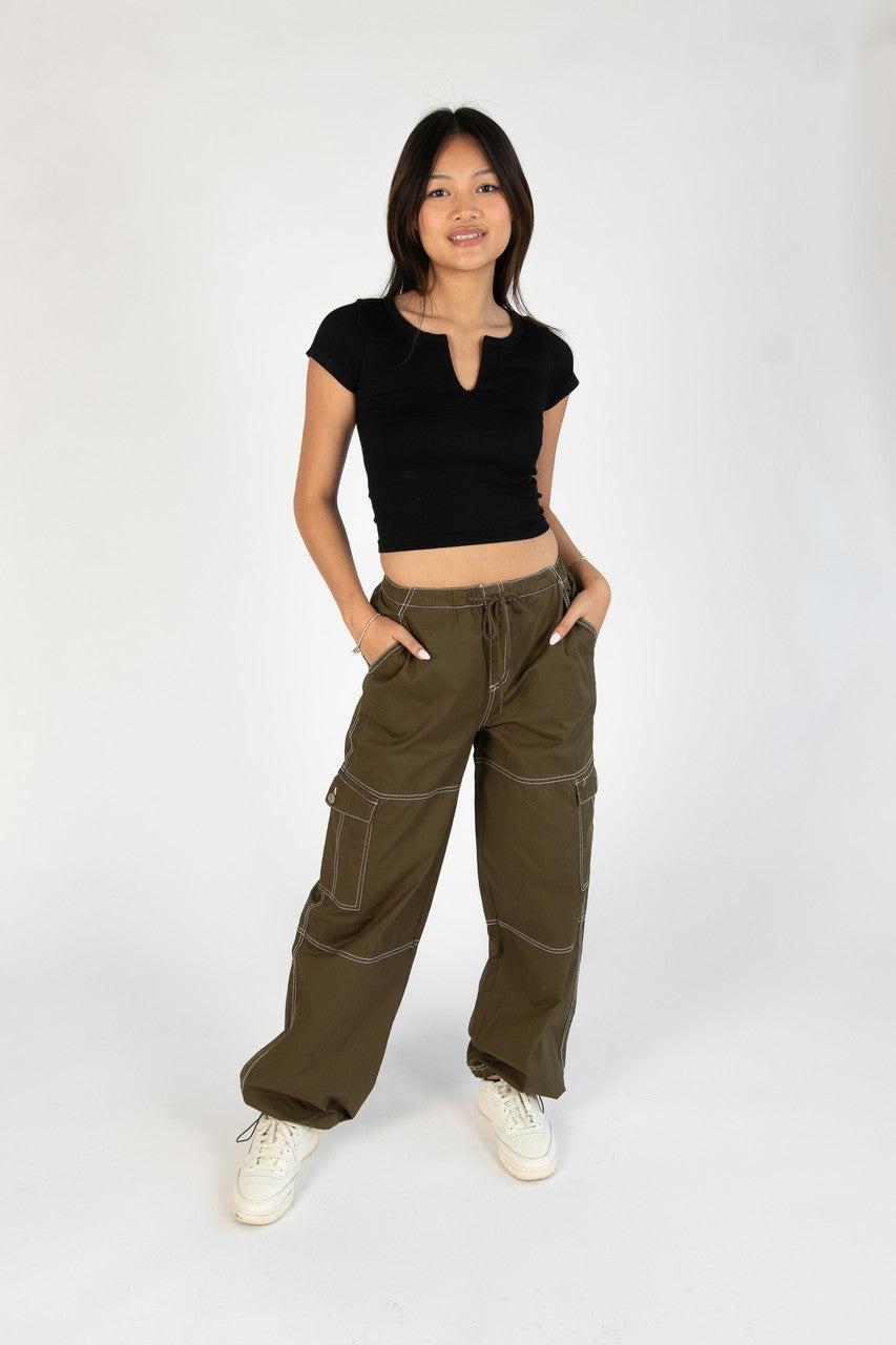 Olive Drawstring Cargo Joggers Product Image