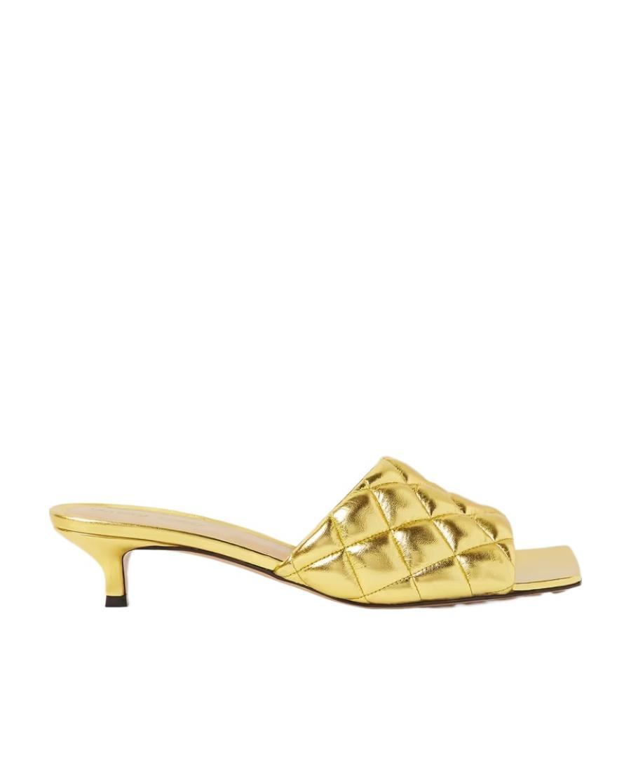 BOTTEGA VENETA 45 Padded Mules In Metallic Leather In Gold Product Image