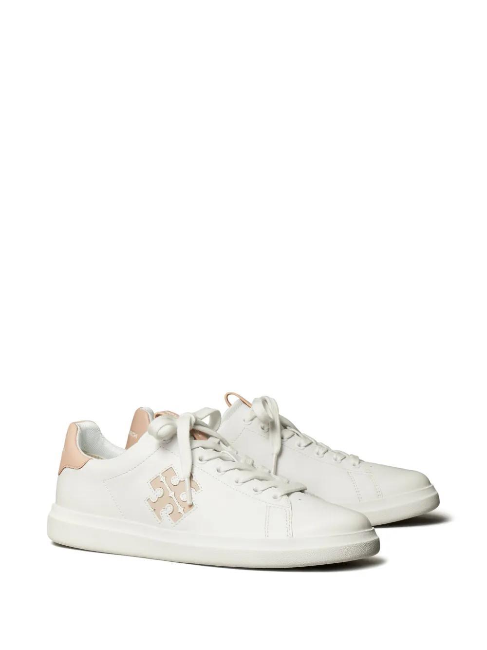 TORY BURCH Double T Howell Low-top Leather Sneakers In White Shell Pink Product Image