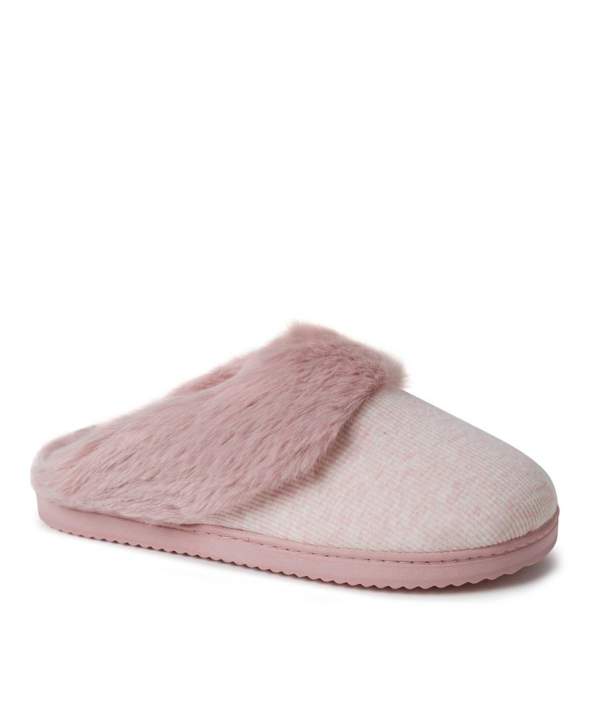 Dearfoams Dahlia Rib Knit Faux Fur-Lined Womens Scuff Slippers Light Grey Gray Product Image