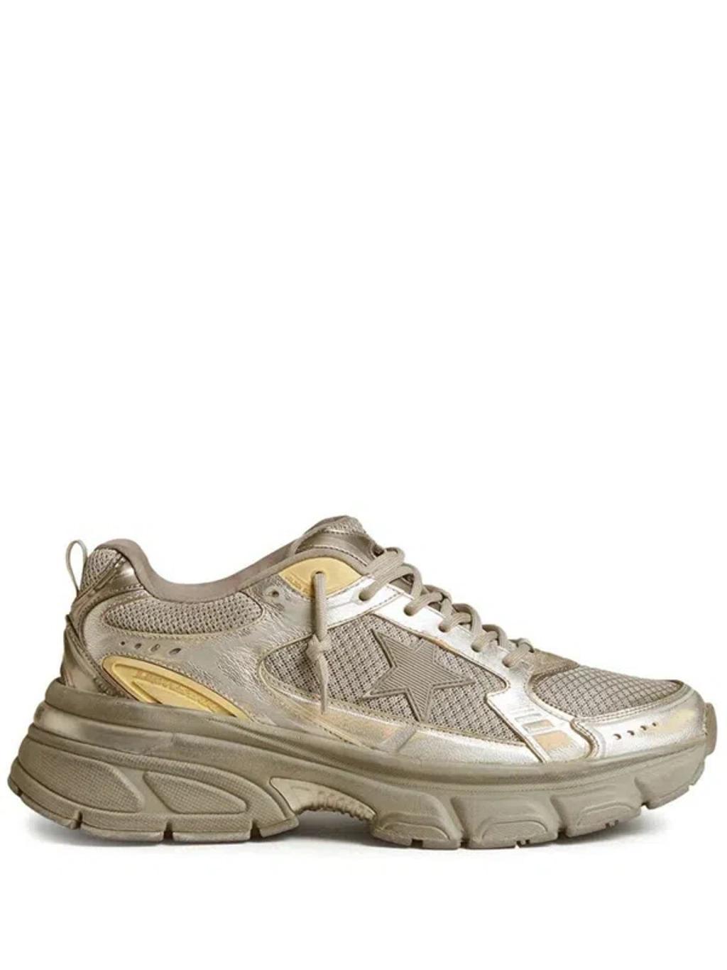 GOLDEN GOOSE Lightstar Laminated Leather Sneakers In Silver Product Image