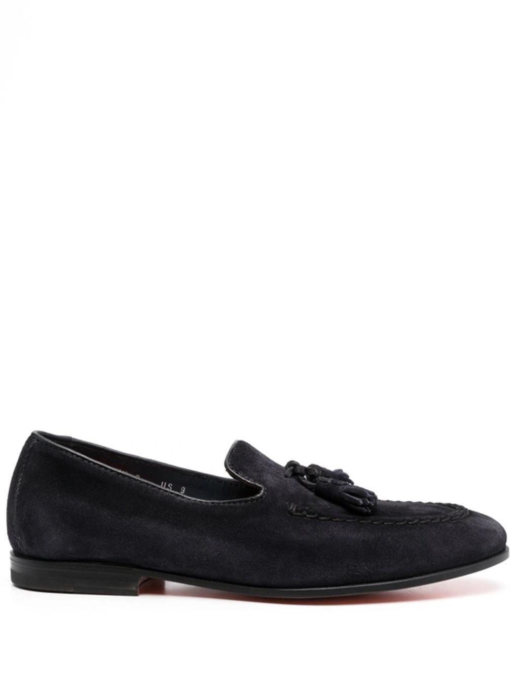 SANTONI Tassel-embellished Flat Loafers In Blue Product Image