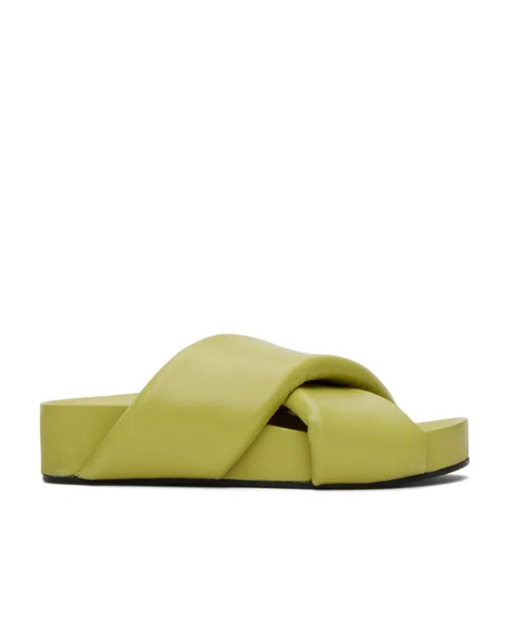 JIL SANDER Round-headed Open-toed Flat Sandals In Green Product Image