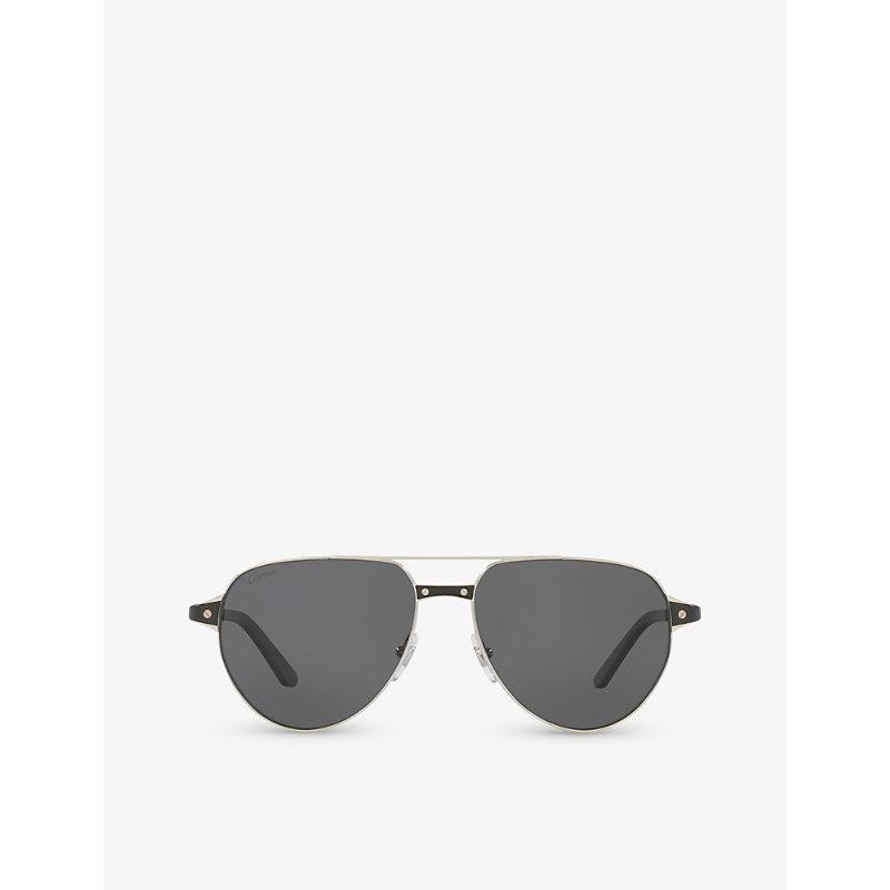 CARTIER Mens Silver Ct0425s Pilot-frame Metal Sunglasses Product Image