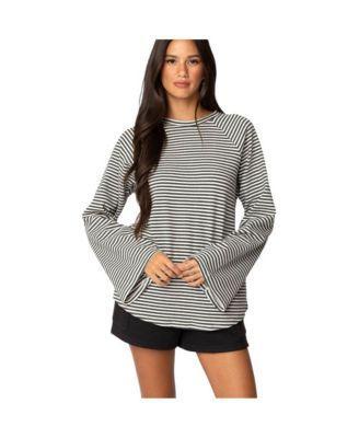 Edikted Womens Stripey Oversized Bell Sleeve Top Product Image