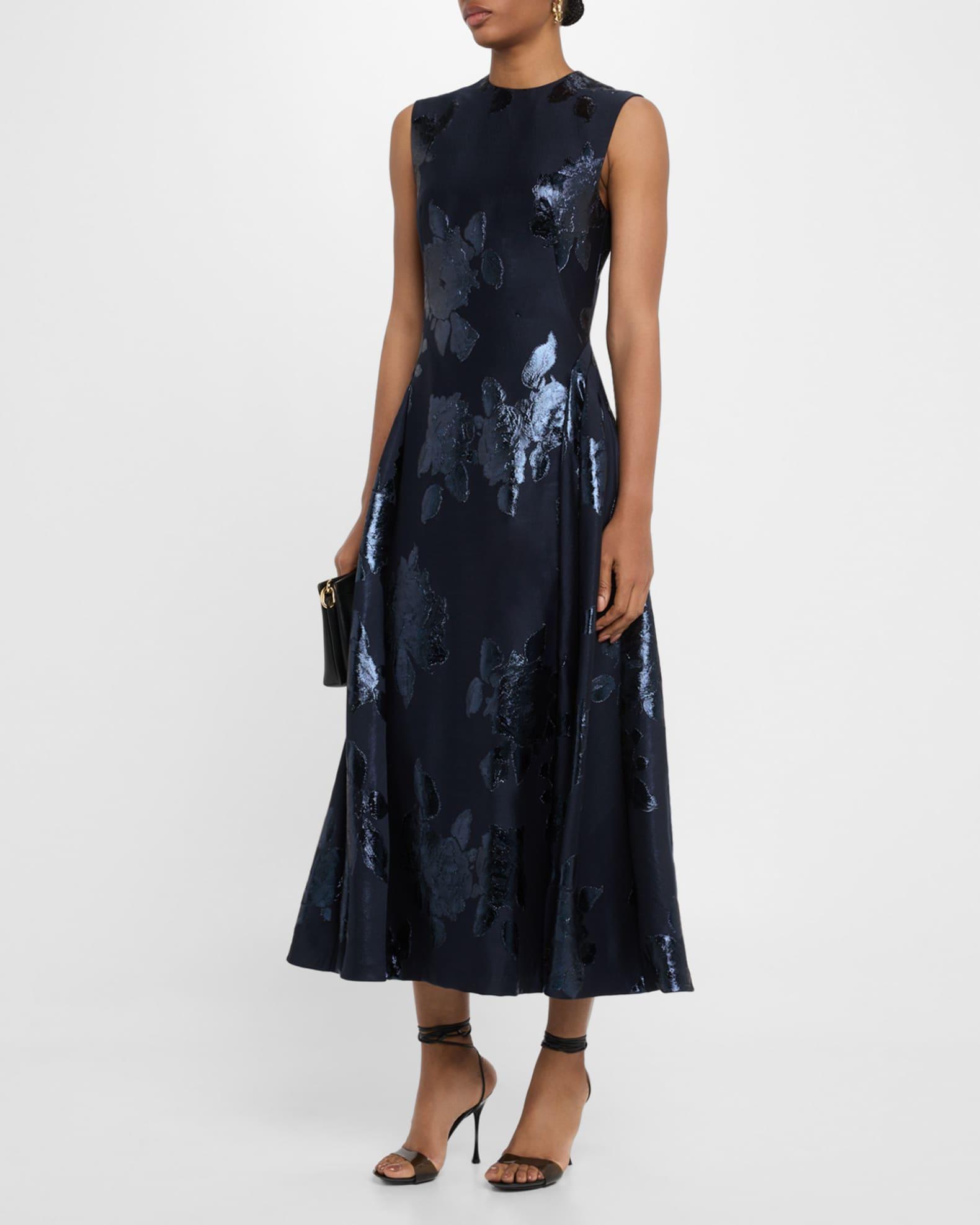 Metallic Floral Jacquard Sleeveless Midi Dress Product Image