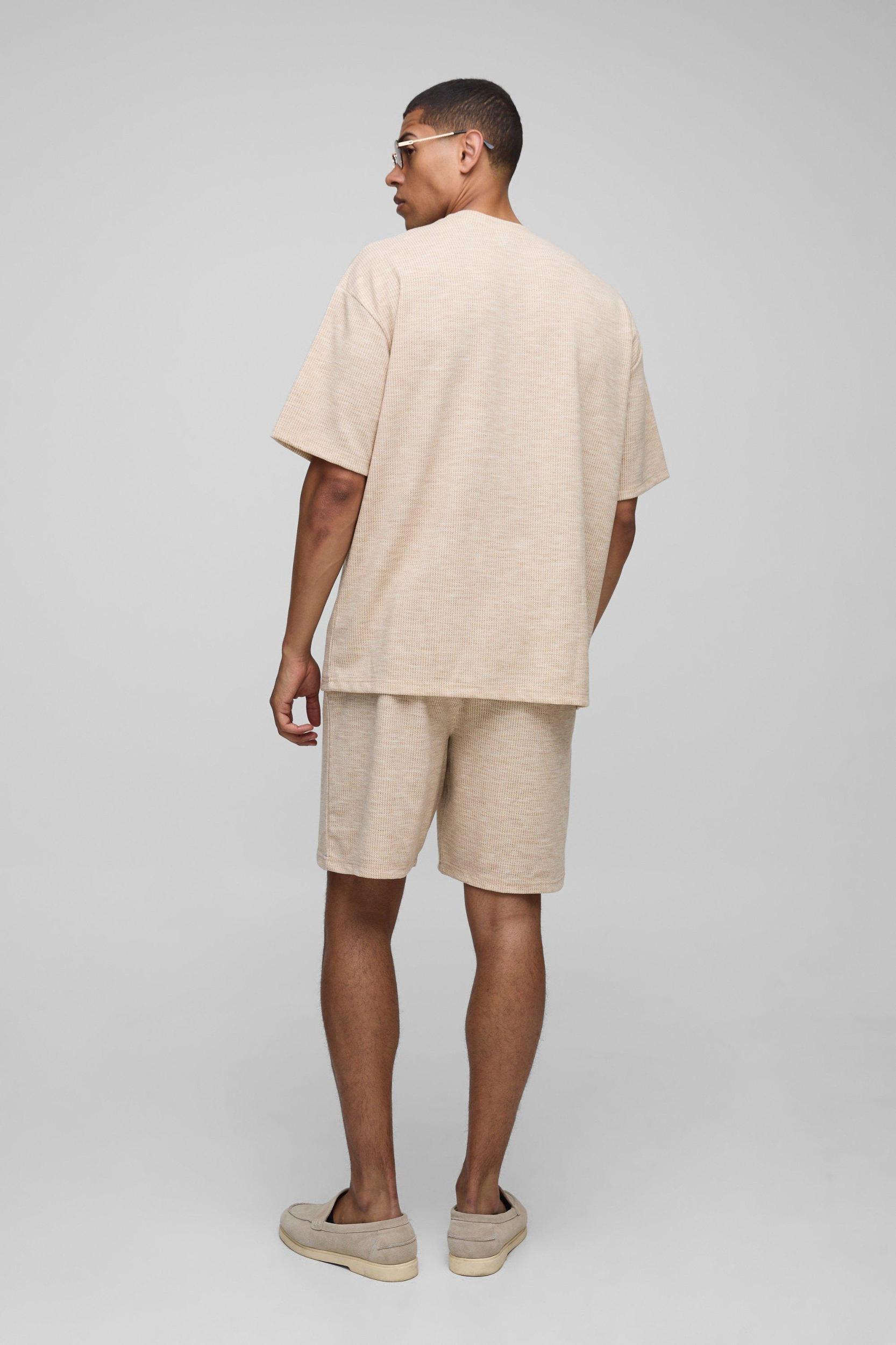 Oversized Textured Marl T-Shirt & Relaxed Shorts Set | boohooMAN USA Product Image
