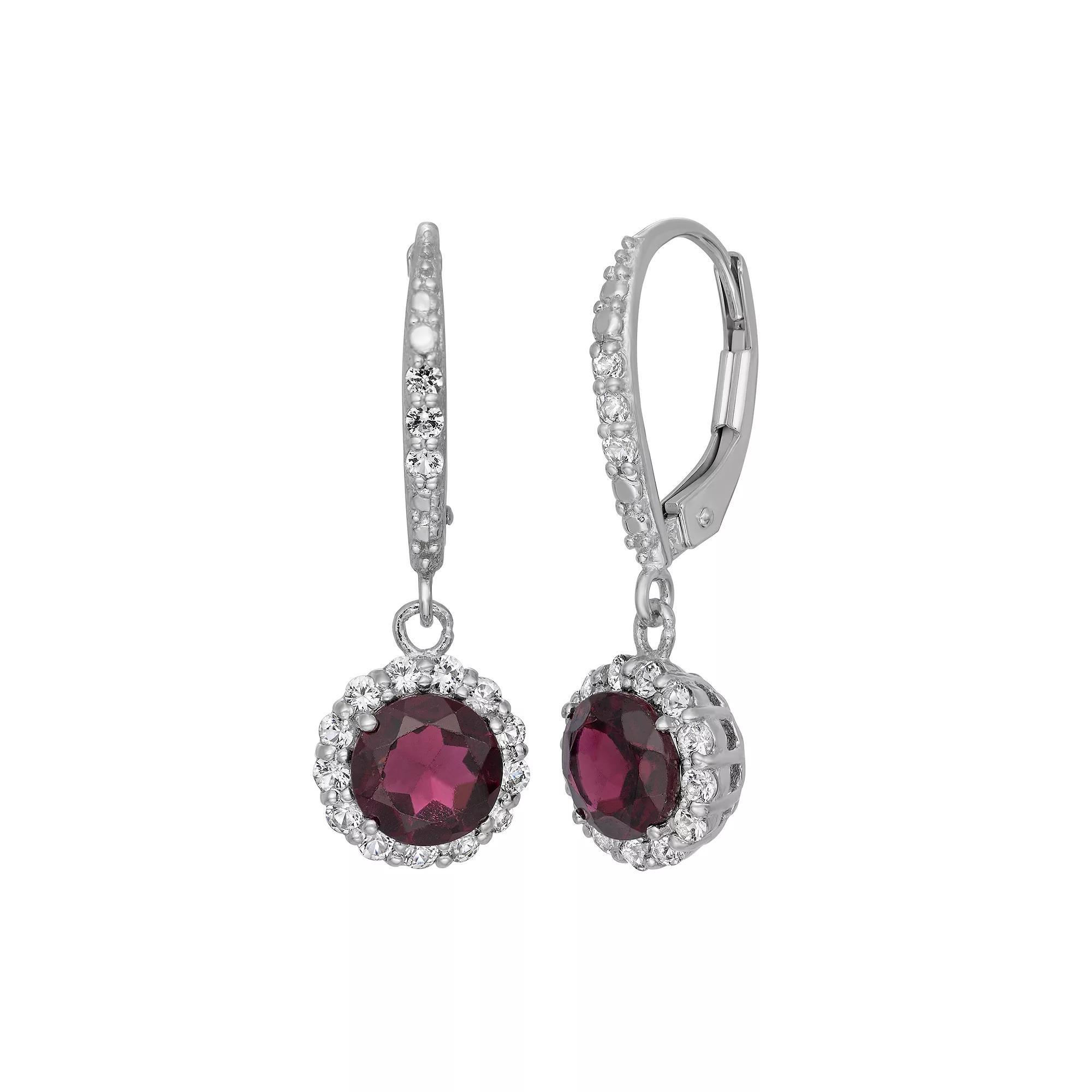 Garnet and Lab-Created White Sapphire Sterling Silver Halo Drop Earrings, Women's, Multi Product Image