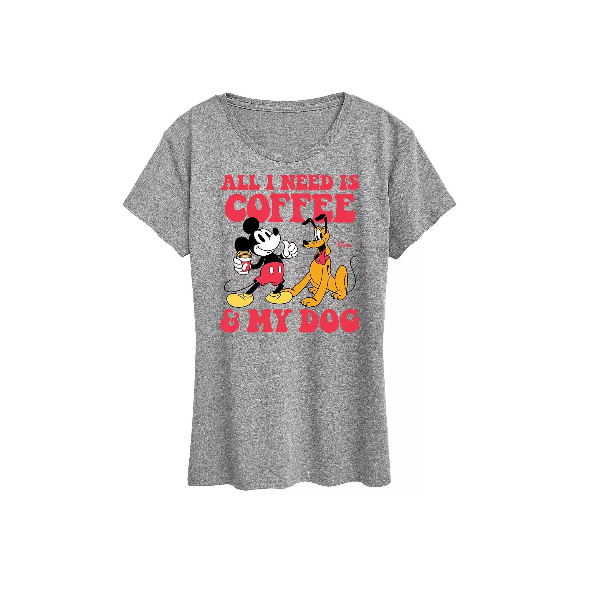 Disney's Mickey Mouse & Pluto Women's Coffee And My Dog Graphic Tee,  Product Image