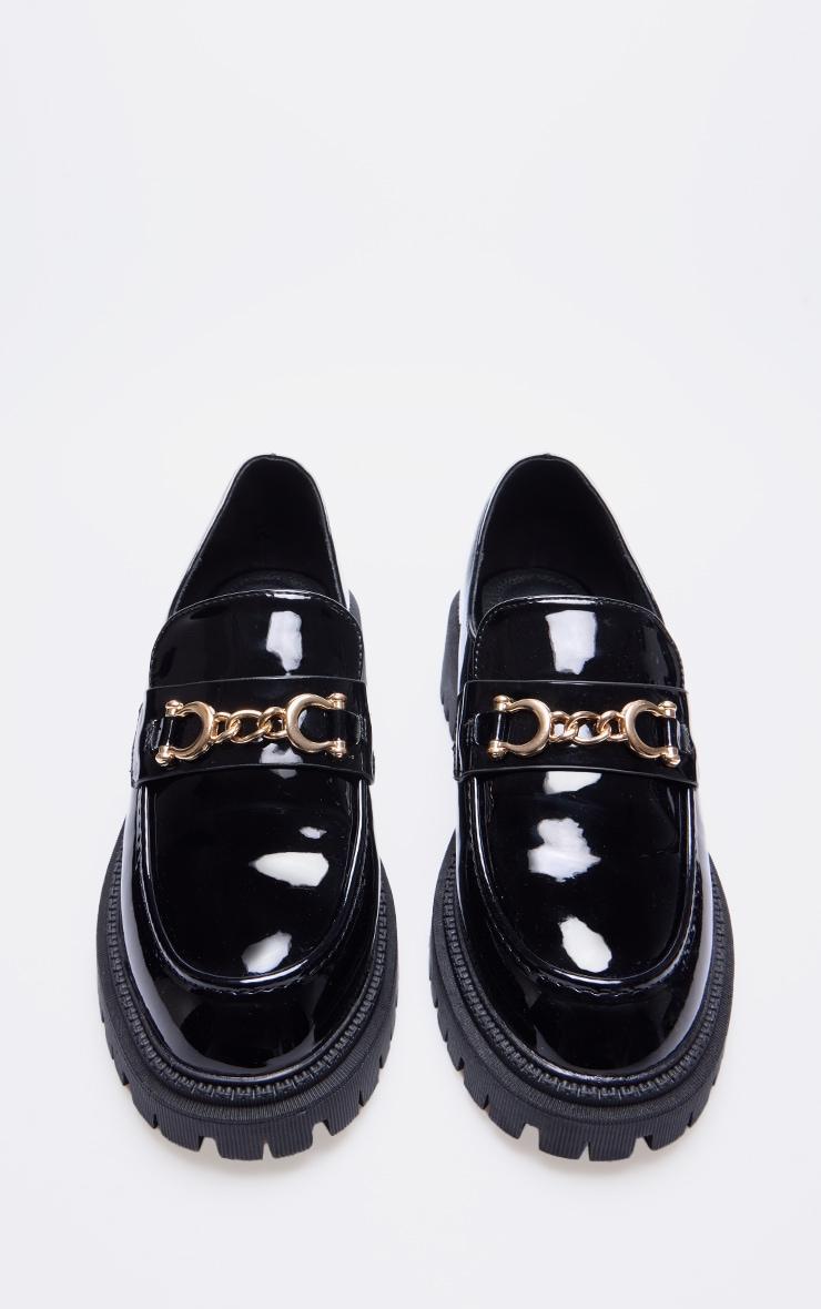 Black PU Round Toe Chunky Sole Chain Loafers Product Image