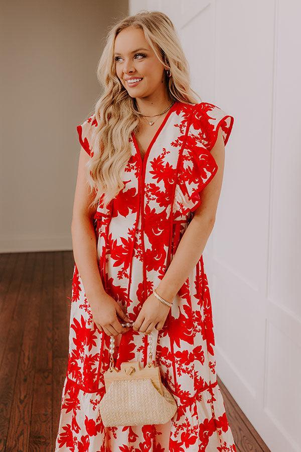 Honey And Hibiscus Floral Midi Dress in Red Product Image