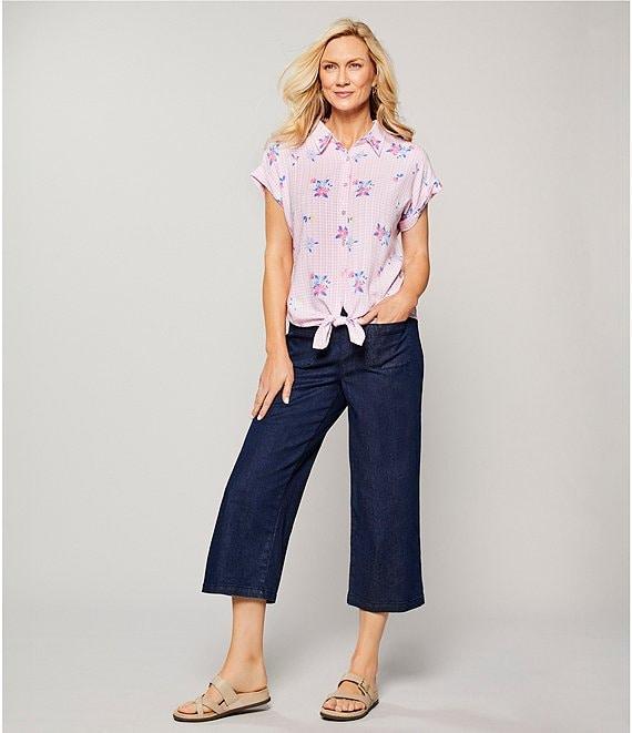Allison Daley Petite Size Stretch Denim Elastic Waist Pull-On Wide Leg Crop Pants Product Image
