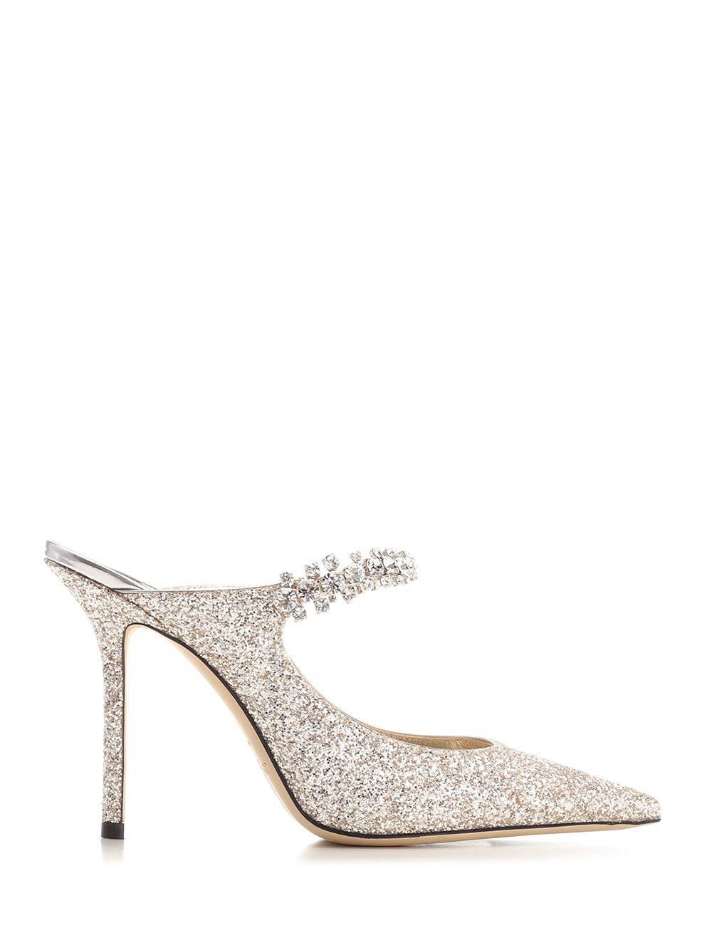 JIMMY CHOO Bing 100 Crystal-embellished Glitter-tulle Heeled Mules In Nude & Neutrals Product Image