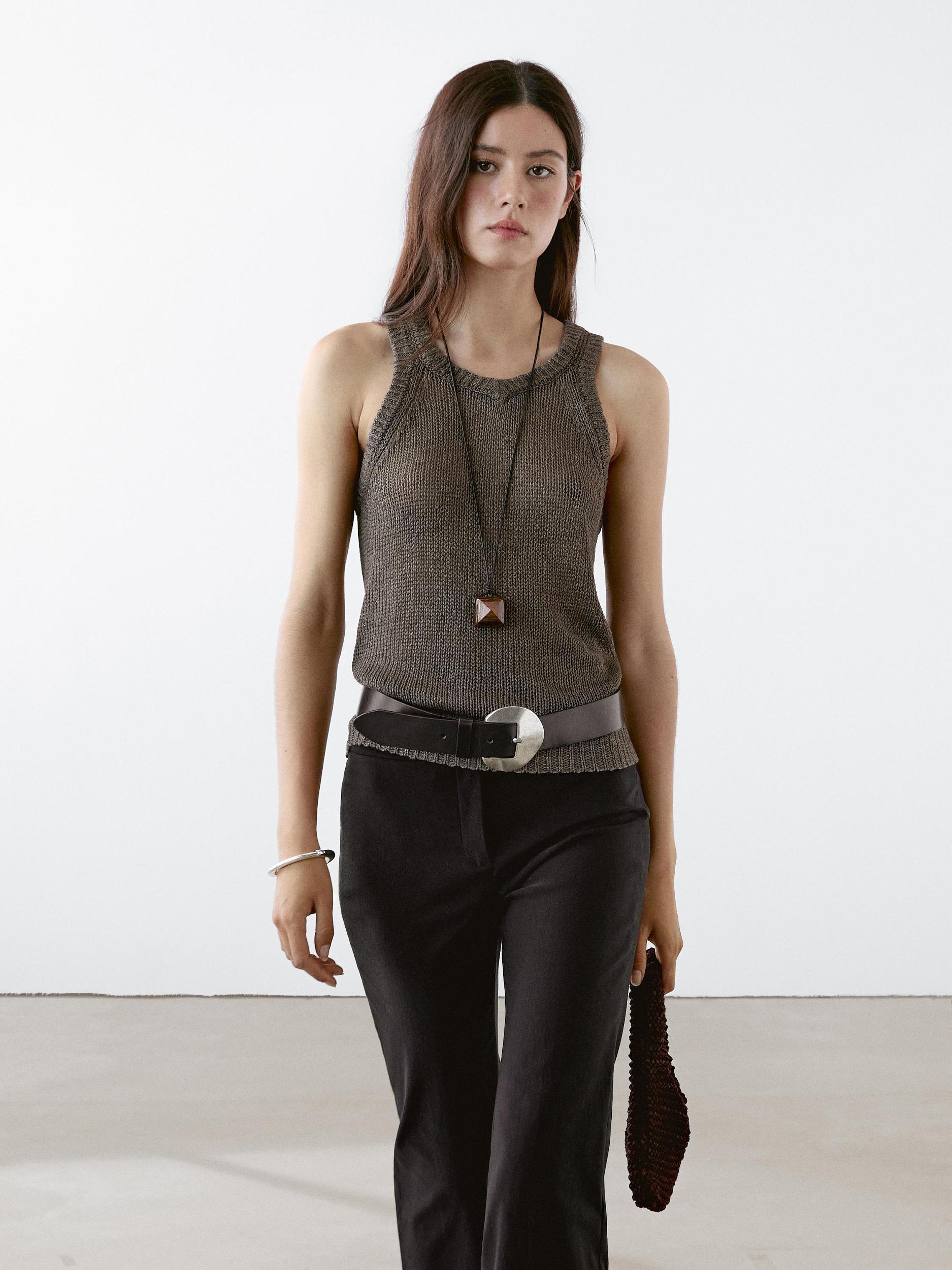 100% linen knit top Product Image