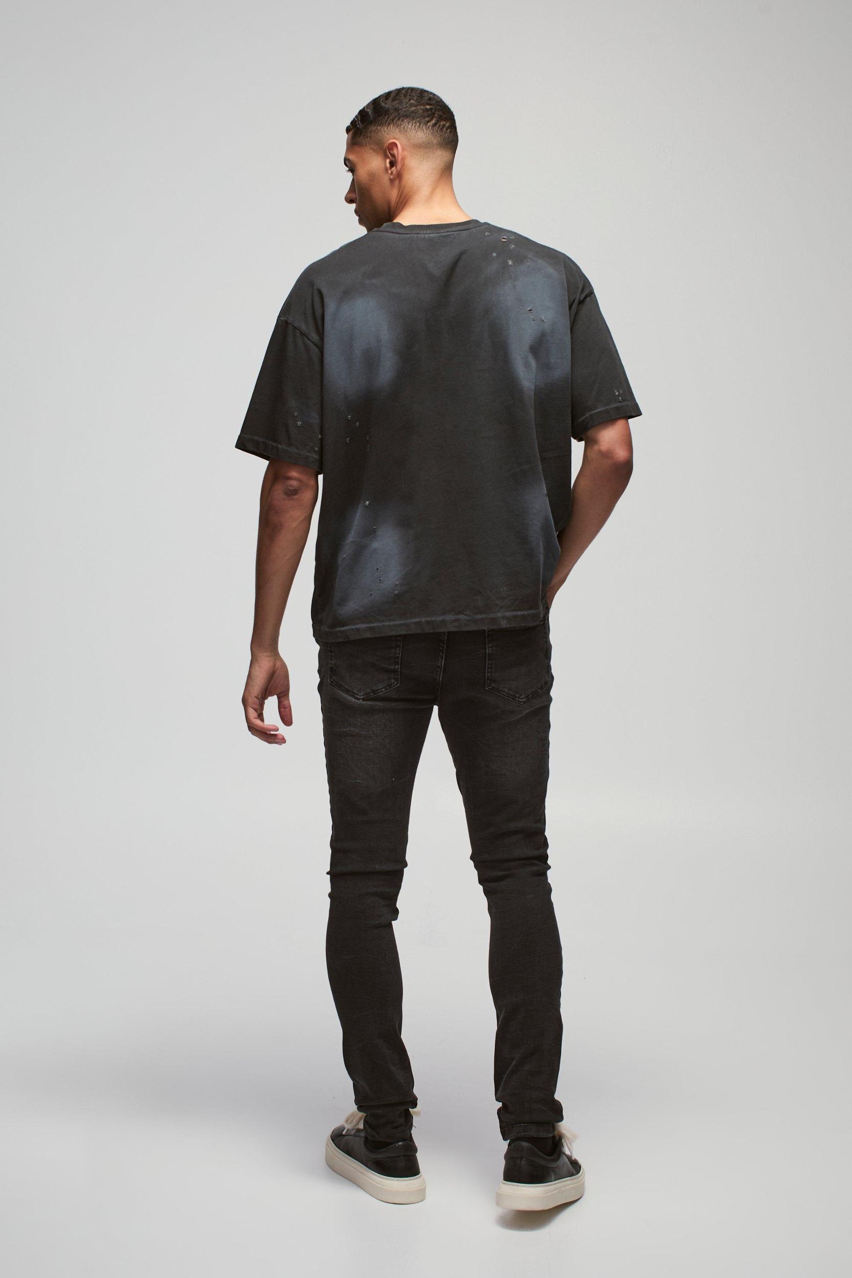 Skinny Stretch Stacked Washed Jeans | boohooMAN USA Product Image