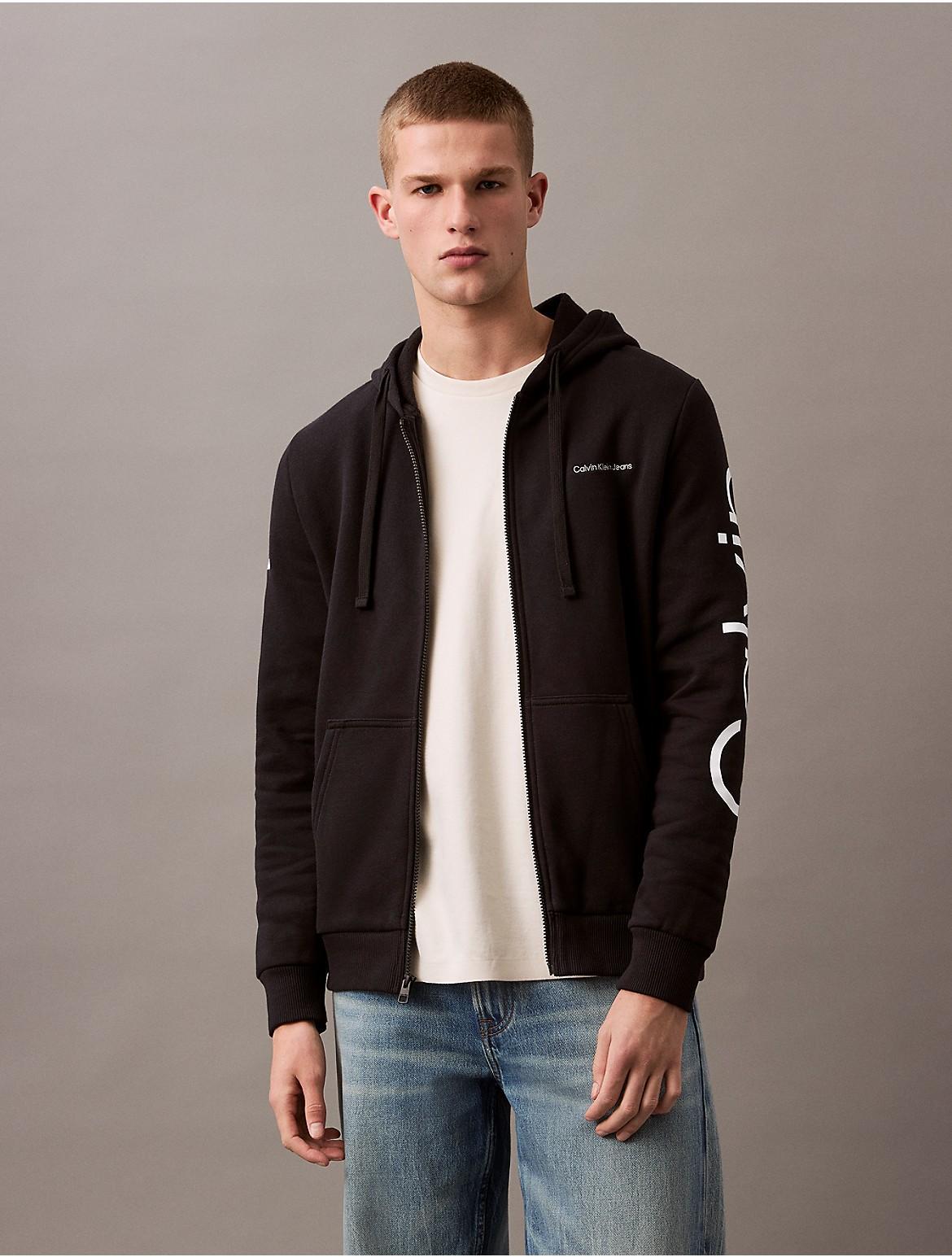 Calvin Klein Mens Fleece Vertical Logo Classic Zip Hoodie - Black - XS Product Image