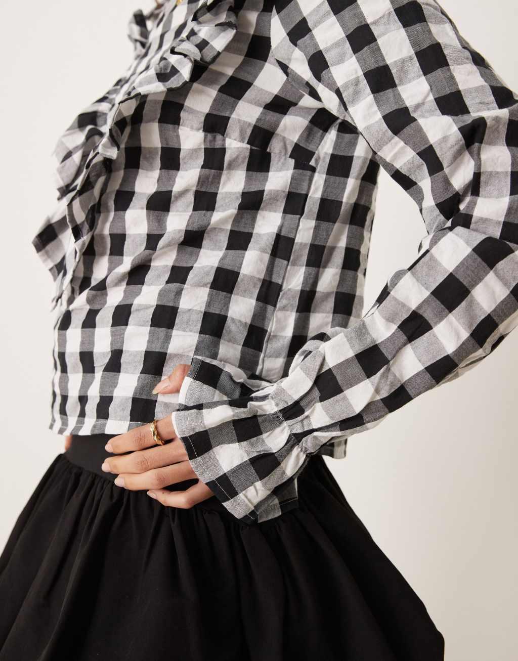 ASOS DESIGN ruffle front gingham top Product Image