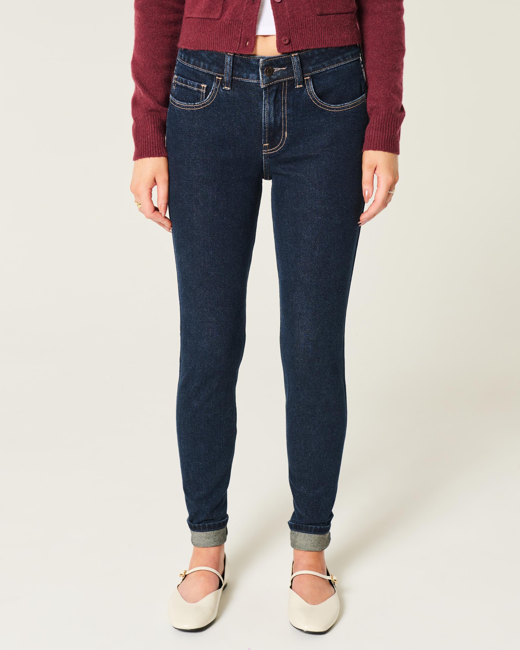 Mid-Rise Dark Wash Skinny Jeans Product Image