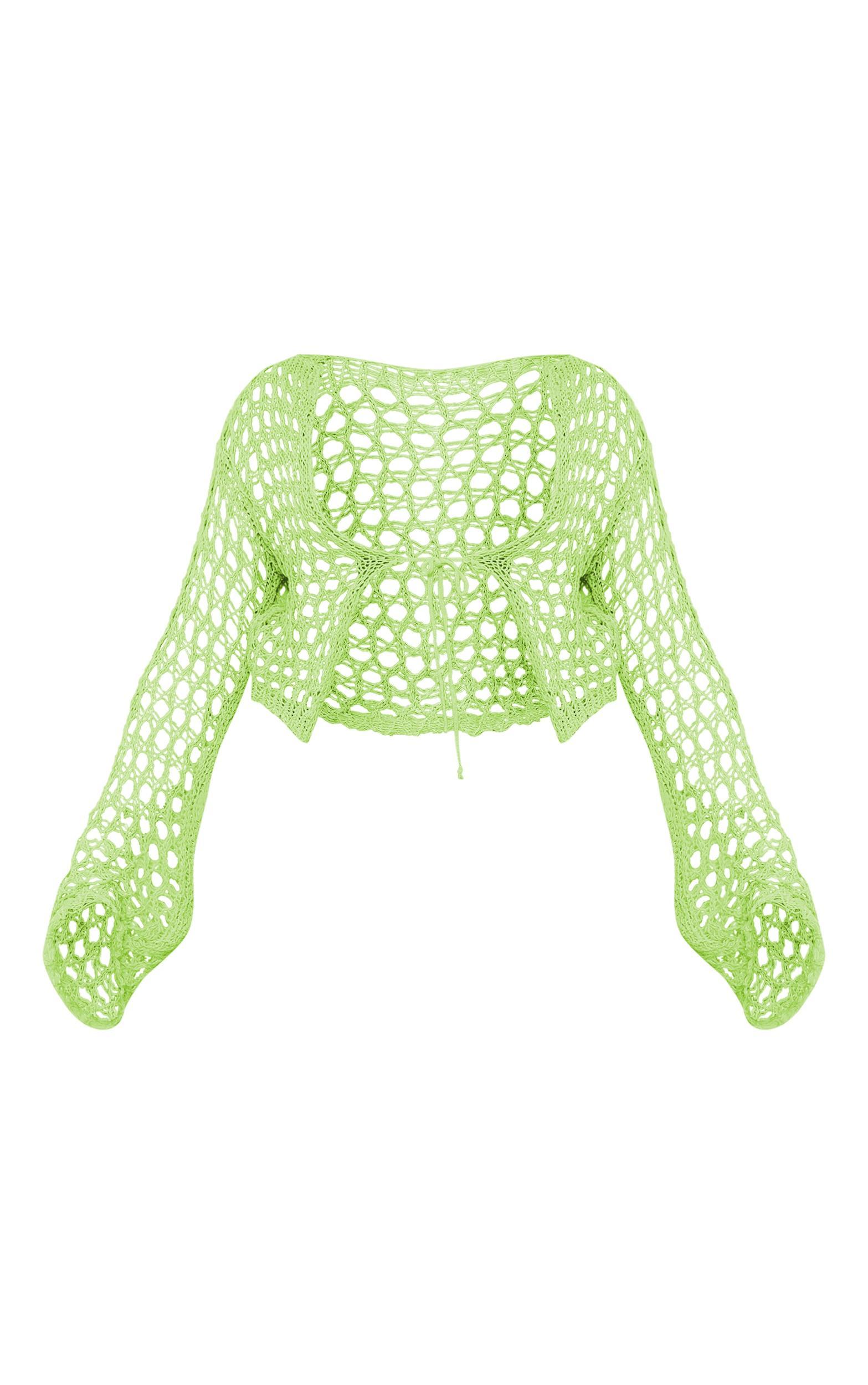 Shape Lime Knit Tie Front Long Sleeve Top Product Image
