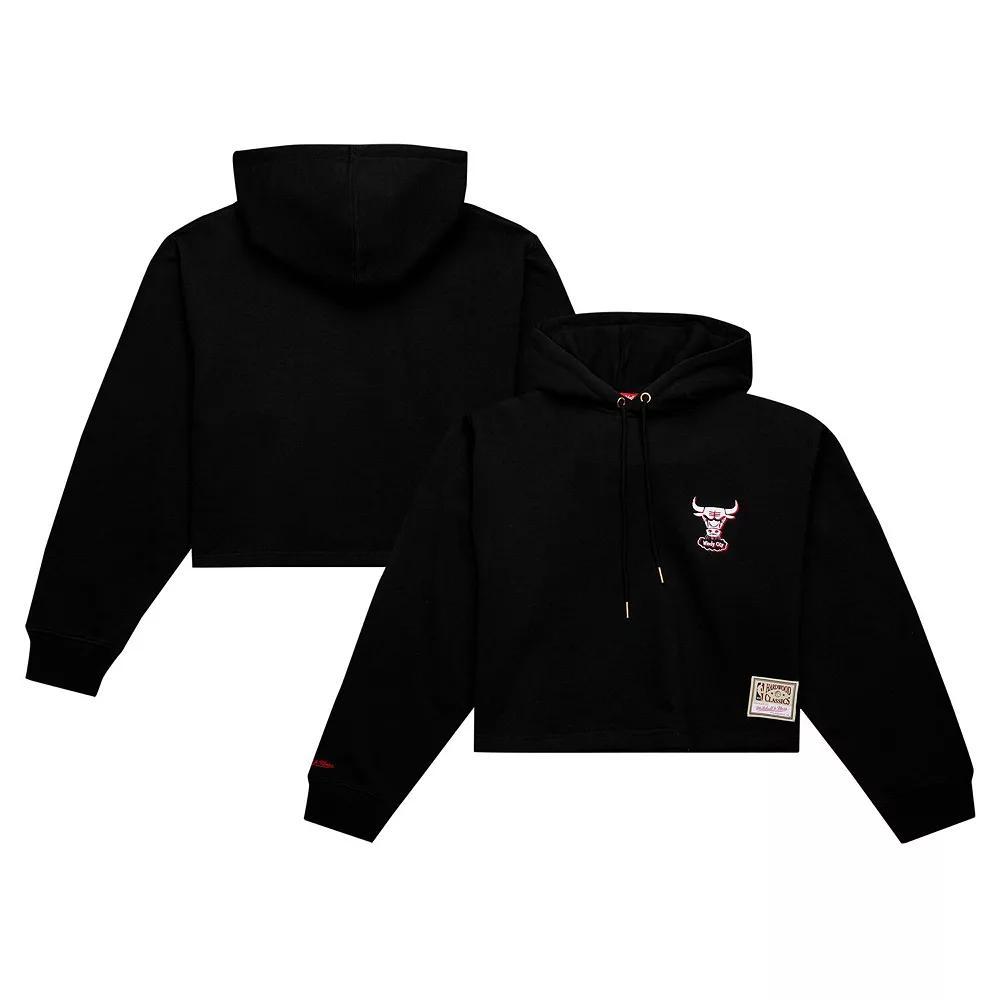 Women's Mitchell & Ness Black Chicago Bulls Hardwood Classics Cropped Pullover Hoodie,  Product Image
