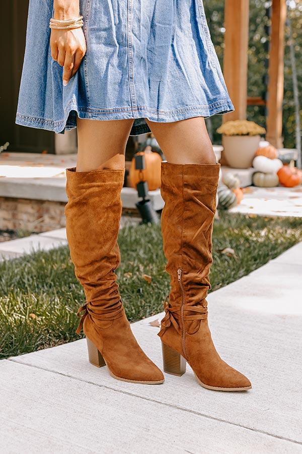 The Evelyn Faux Suede Knee High Boot In Brown Product Image