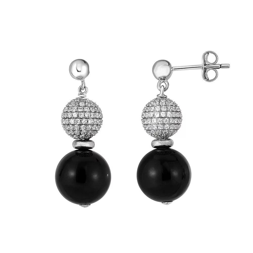 Oro Leoni Sterling Silver Onyx & Cubic Zirconia Dangle Earrings, Women's Product Image