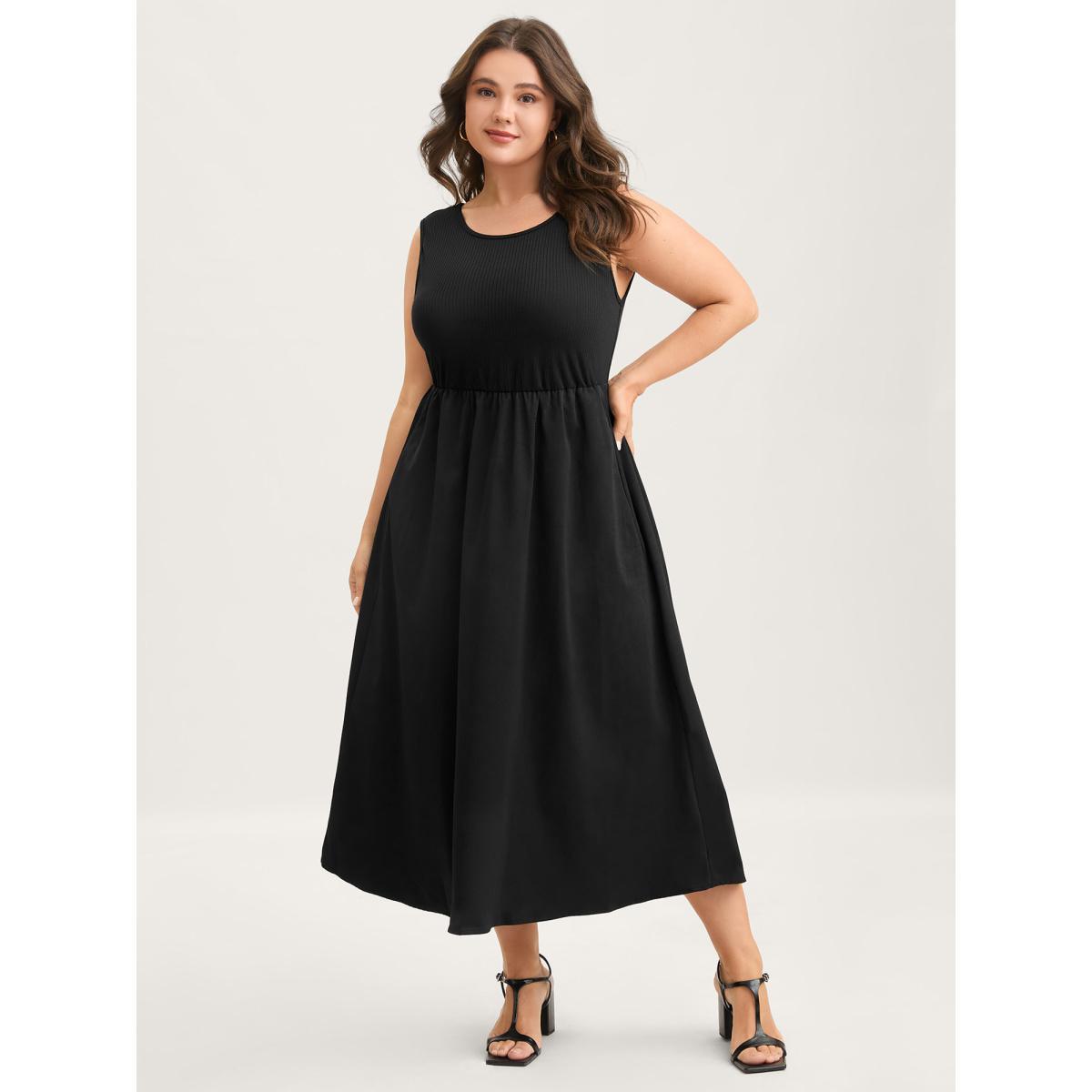Plus Size Backless Waist-Defining Tie Midi Dress Black Women Timeless Tie knot Round Neck Sleeveless Curvy BloomChic 22-24/3X Product Image