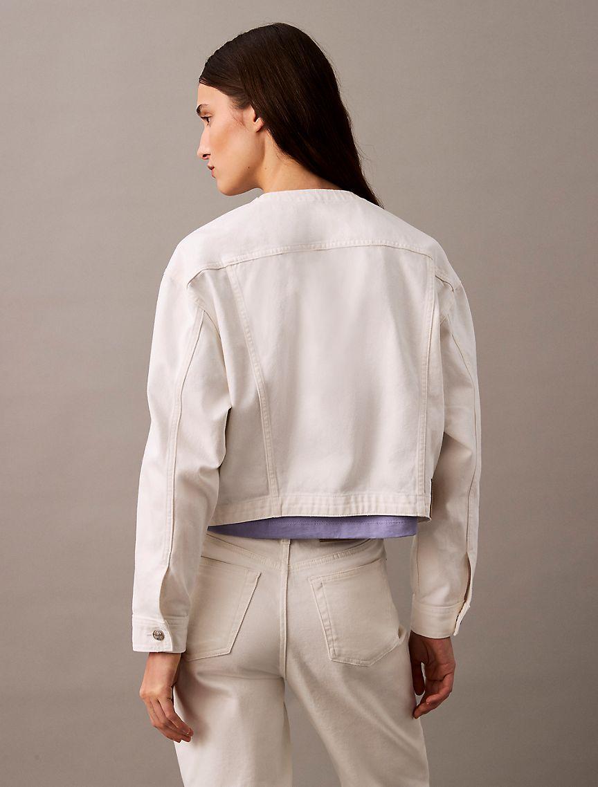 Cropped Collarless Denim Trucker Jacket Product Image