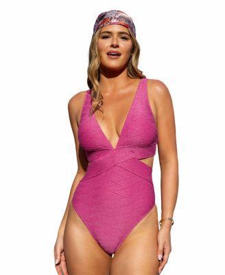 Cupshe Womens X JoJo Fuchsia Plunging Cutout One-Piece Swimsuit Product Image