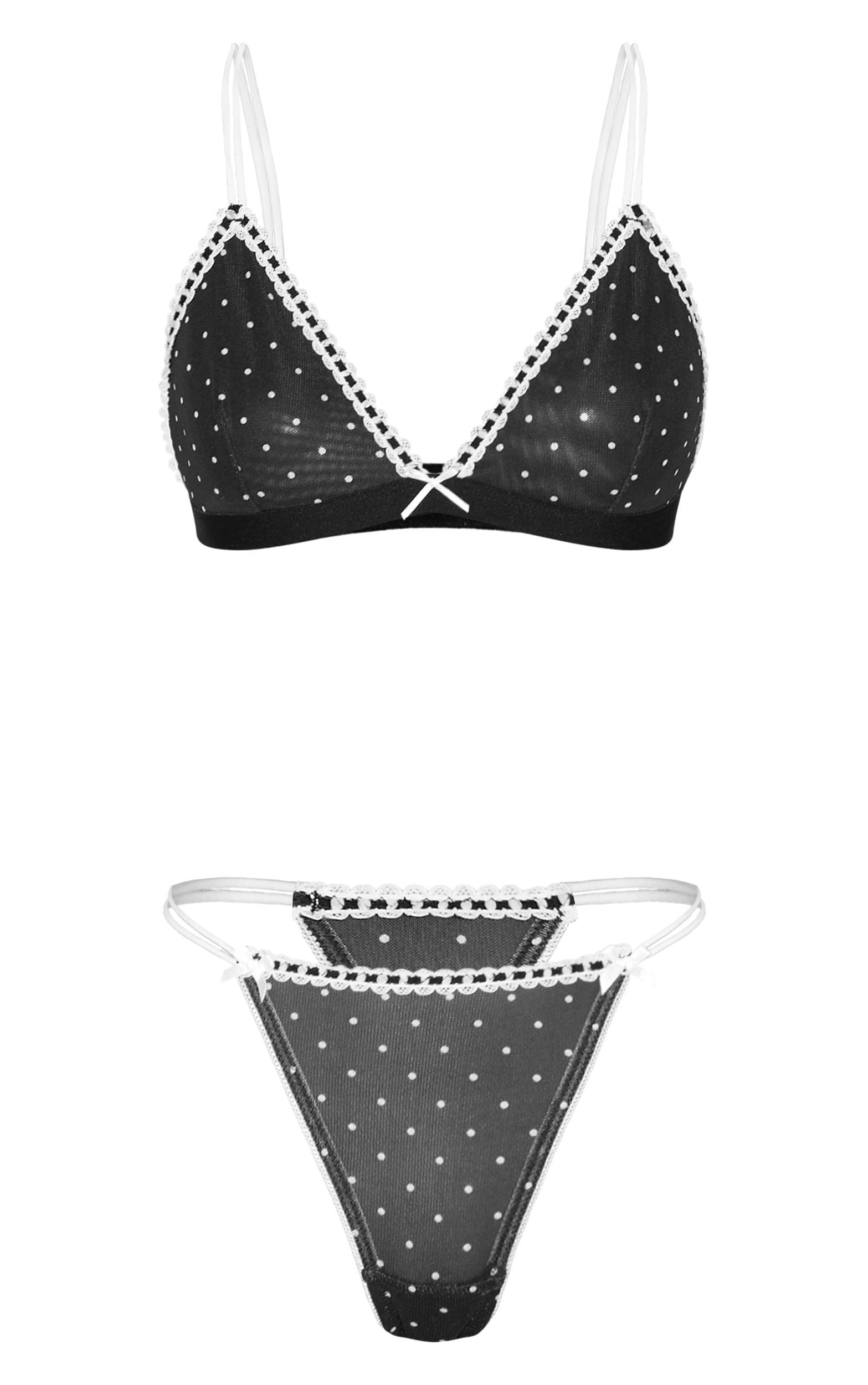Black Polka Dot Mesh Triangle Lingerie Set Product Image