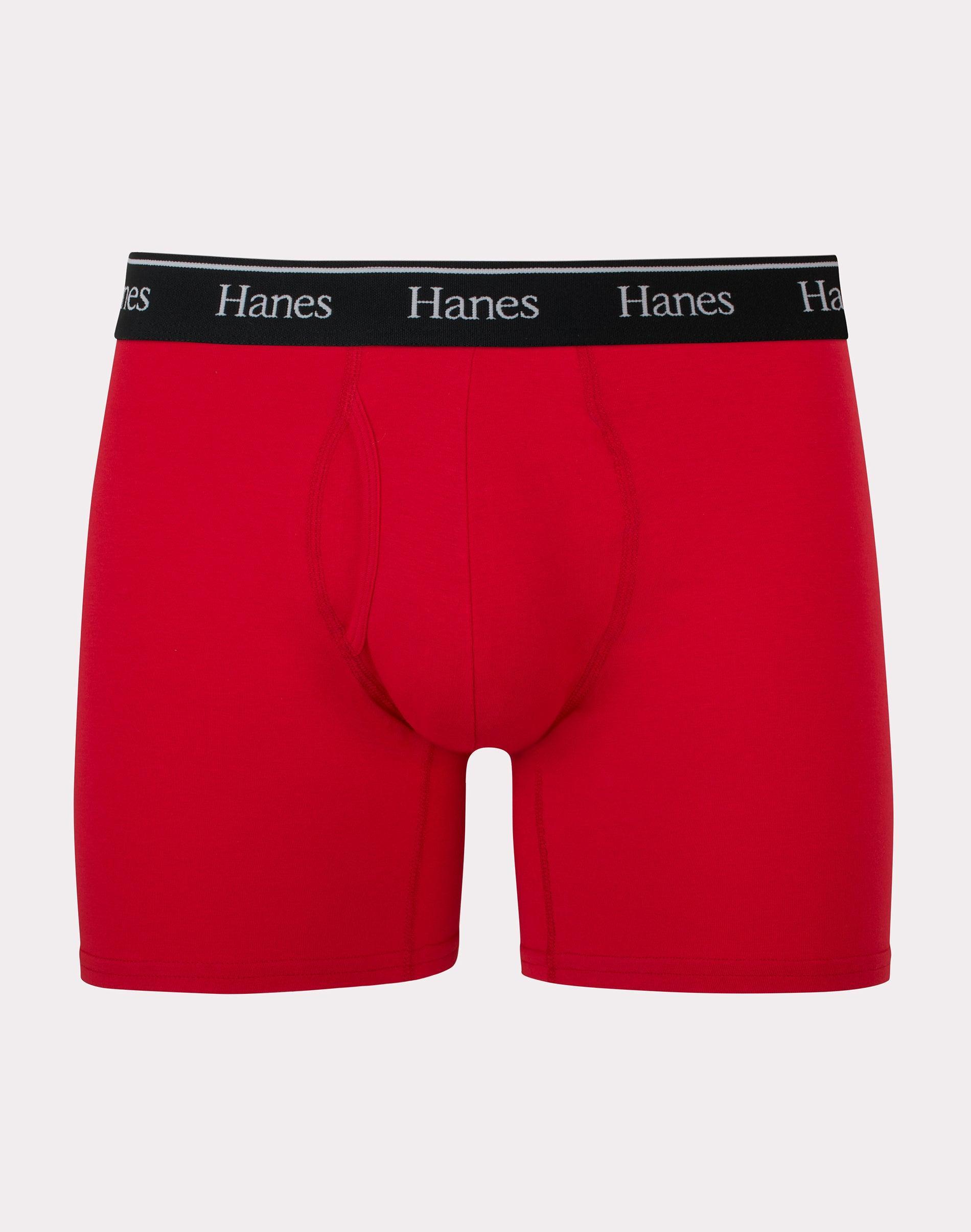 Hanes Originals Mens Stretch Cotton Boxer Brief Underwear, Moisture-Wicking Black/Red M Product Image