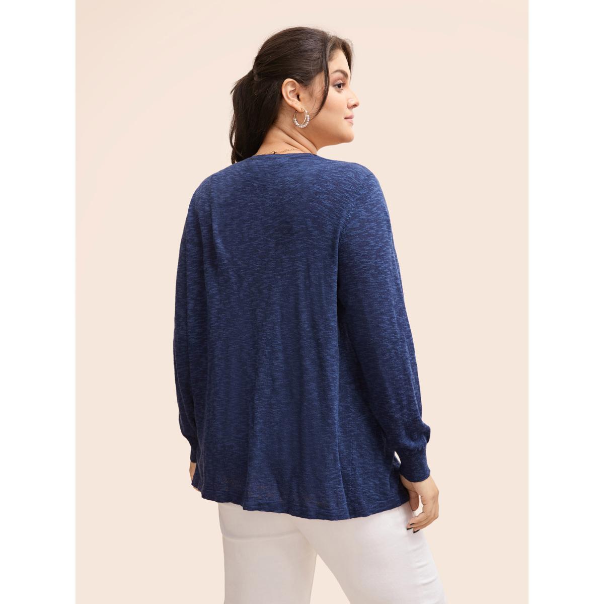 Plus Size Kimono Collar Hanky Hem Cardigan Indigo Women Casual Loose Long Sleeve Everyday Cardigans BloomChic 26/4X Product Image