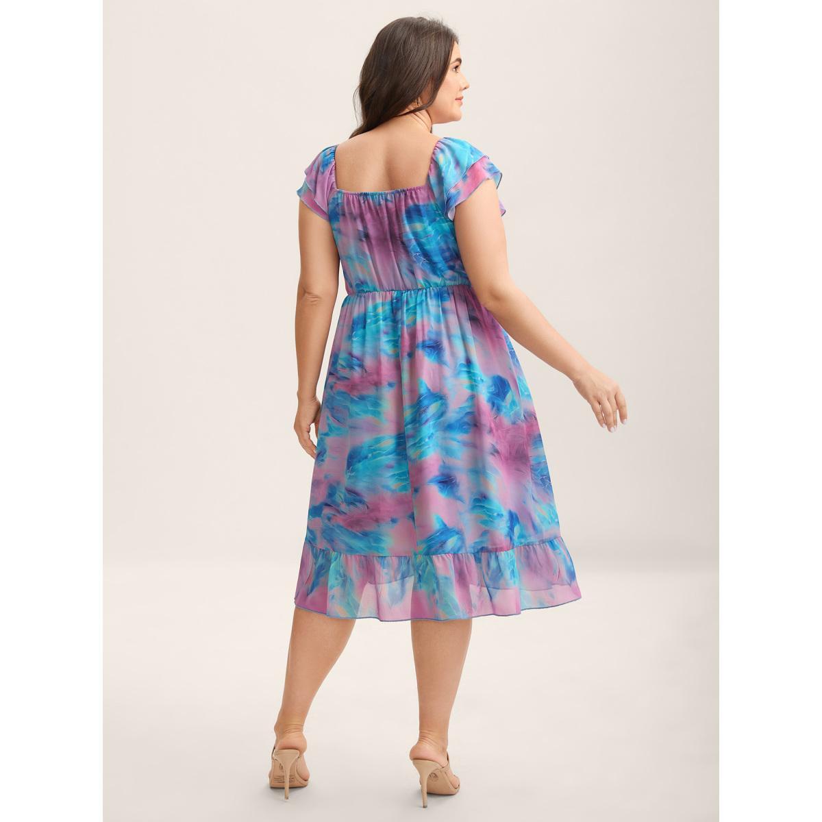 Plus Size Color Blend Stretchy Waist Pockets Midi Dress Skyblue Women Heart neckline Sleeveless Curvy BloomChic 22-24/3X Product Image