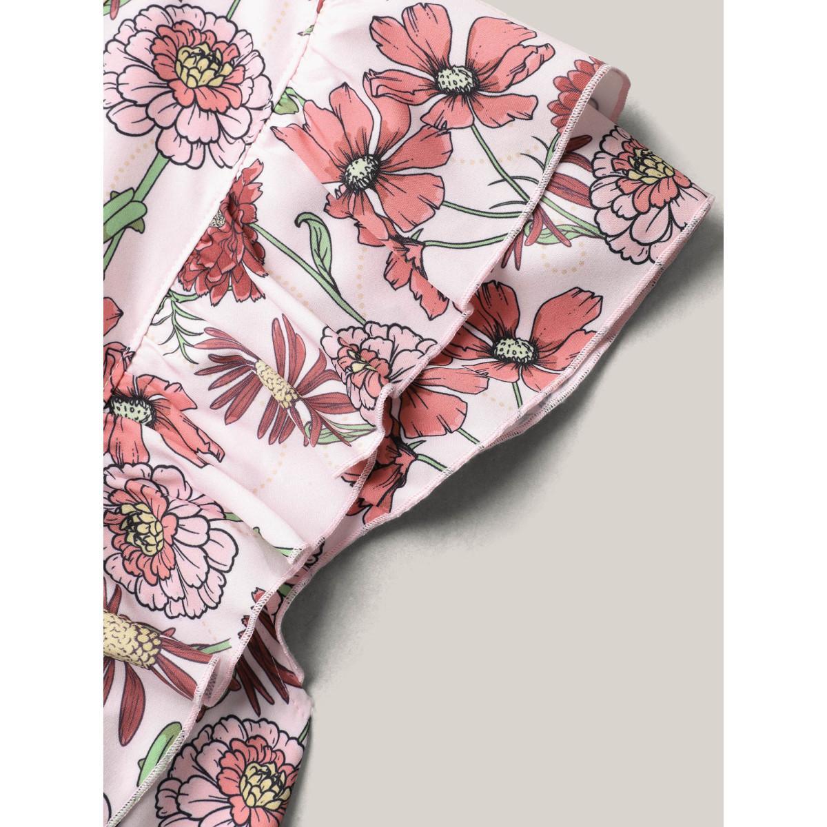 Plus Size Ruffled Floral Print Stretchy-Waist Midi Dress Multicolor Women Romantic Ruffles Round Neck Cap Sleeve Curvy BloomChic 22-24/3X Product Image