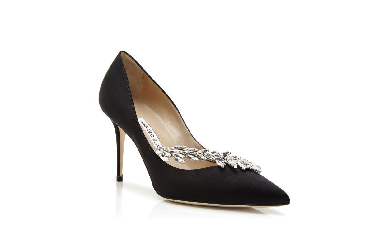 NADIRA Black Satin Jewel Buckle Pumps  Product Image