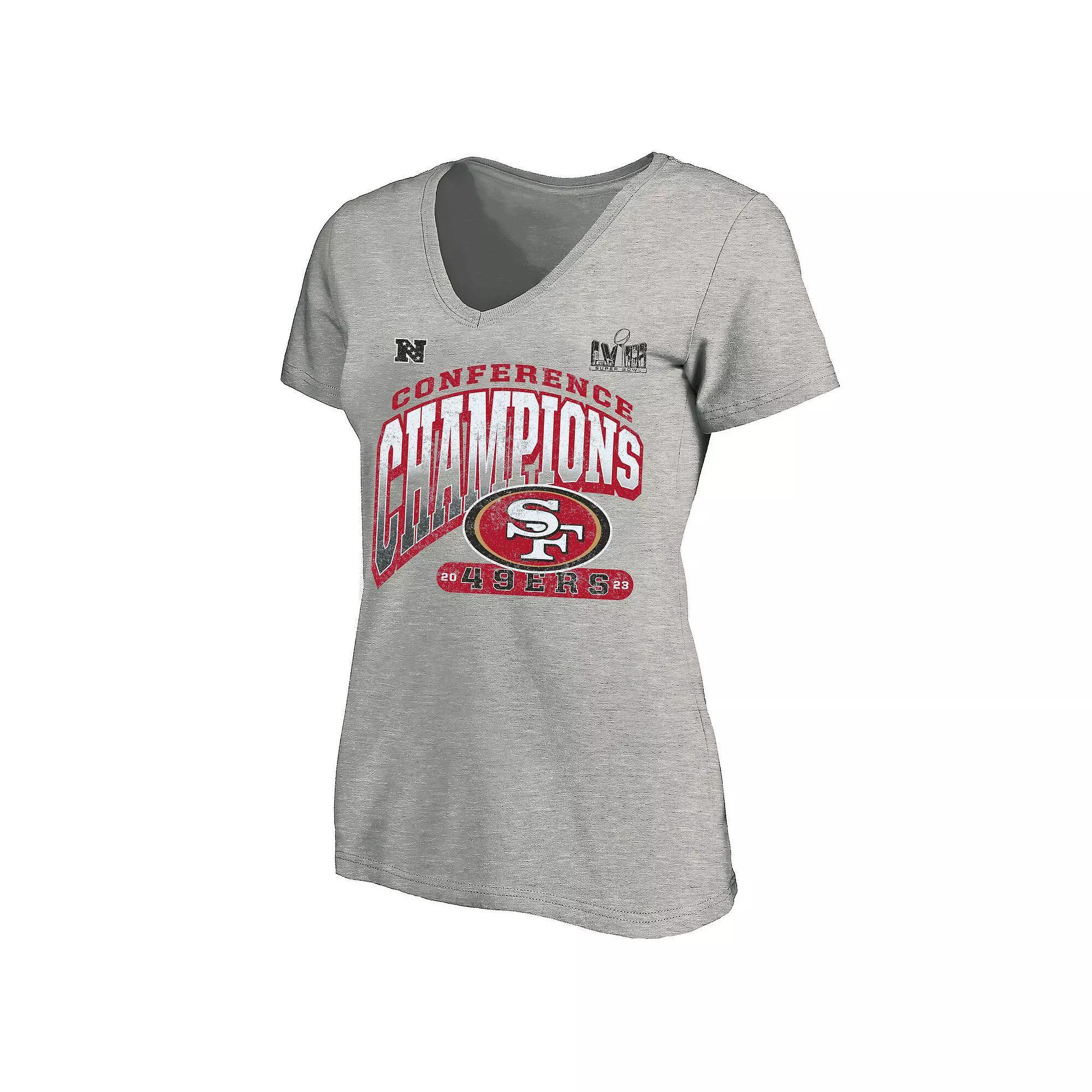 Women's Fanatics Branded  Heather Gray San Francisco 49ers 2023 NFC Champions Plus Size Hail Mary V-Neck T-Shirt, Size: 3XL, Grey Product Image