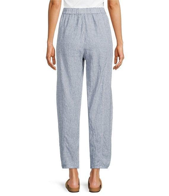 Eileen Fisher Puckered Organic Linen Yarn-Dyed Stripe Elastic Waist Pull-On Pants Product Image