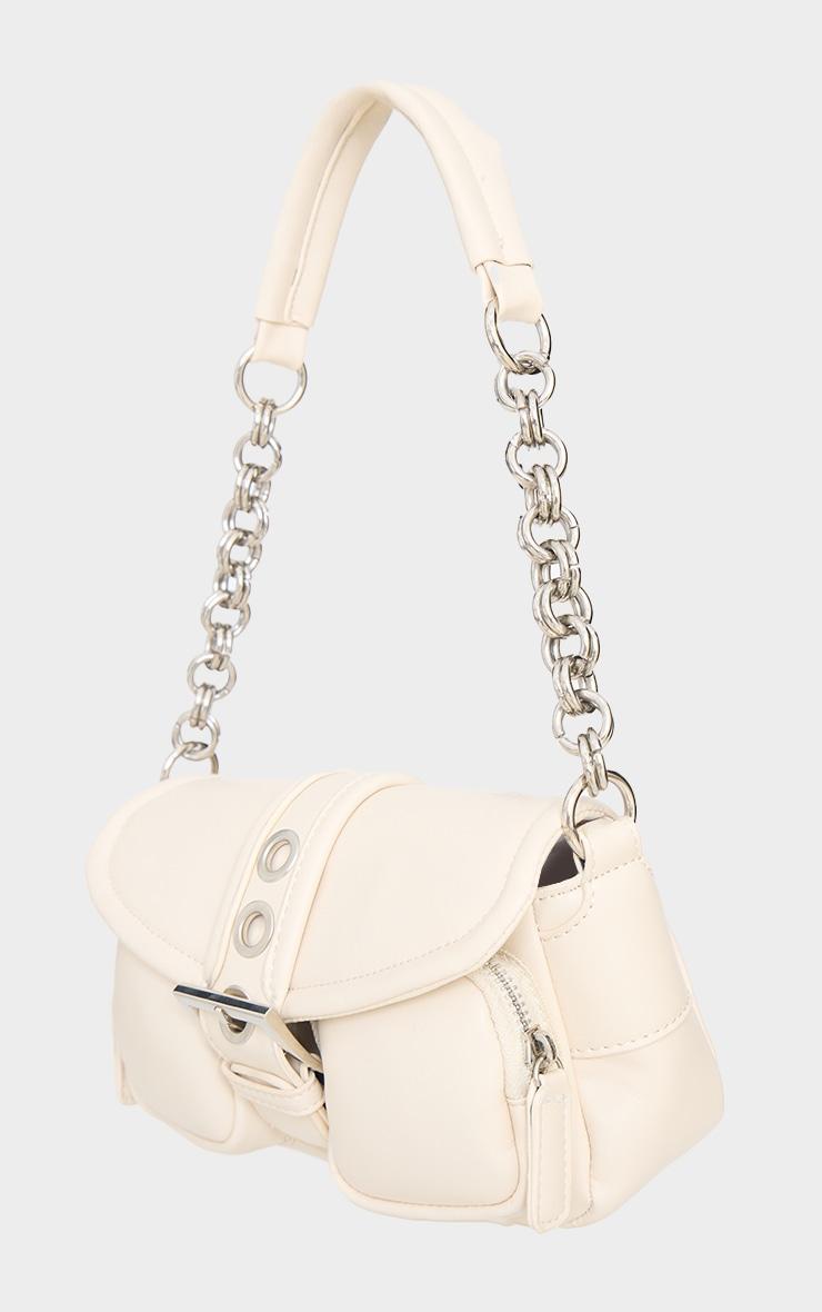 Cream Pu Buckle Detail Link Handle Shoulder Bag Product Image