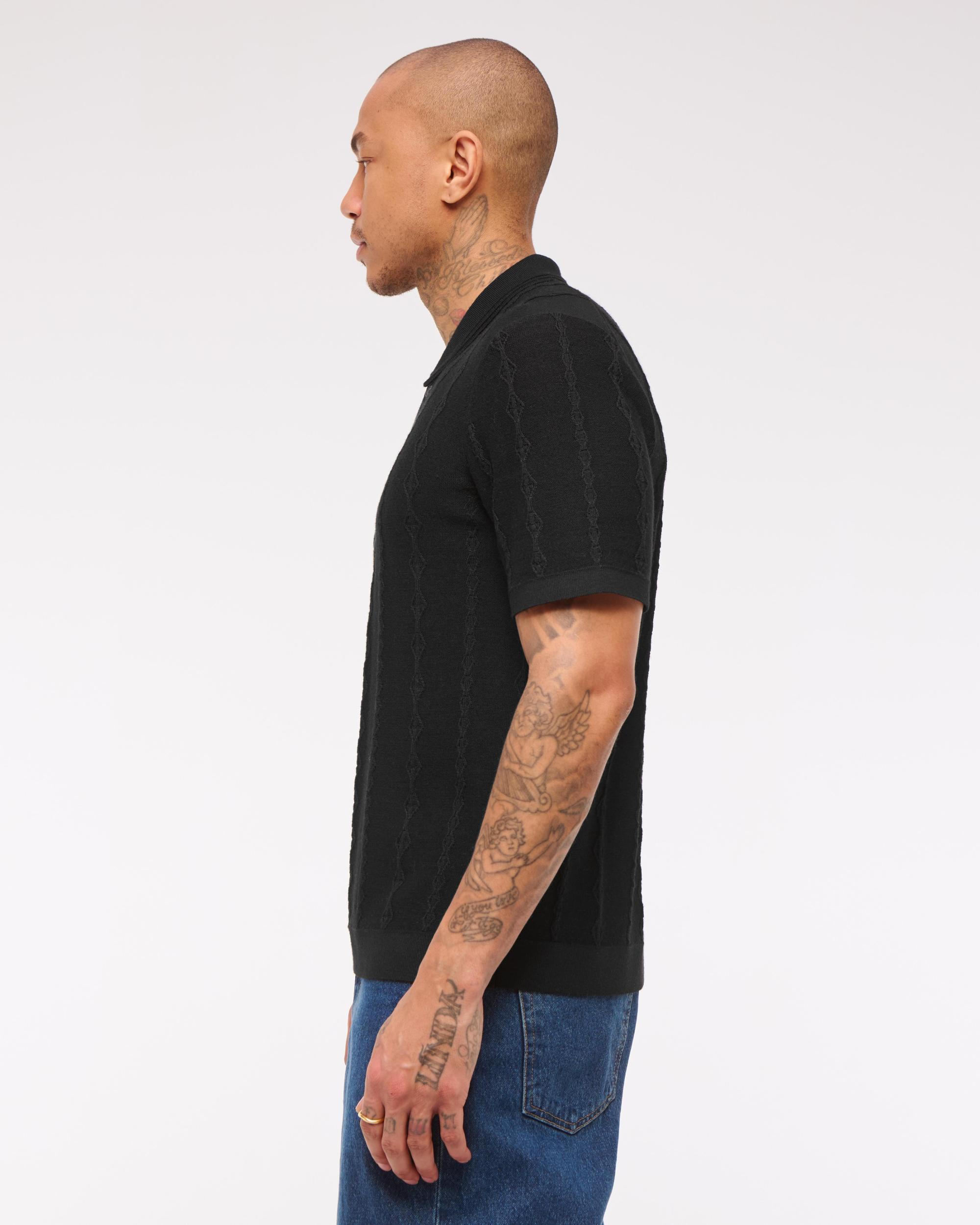 Merino Wool-Blend Stitch 3-Button Sweater Polo Product Image