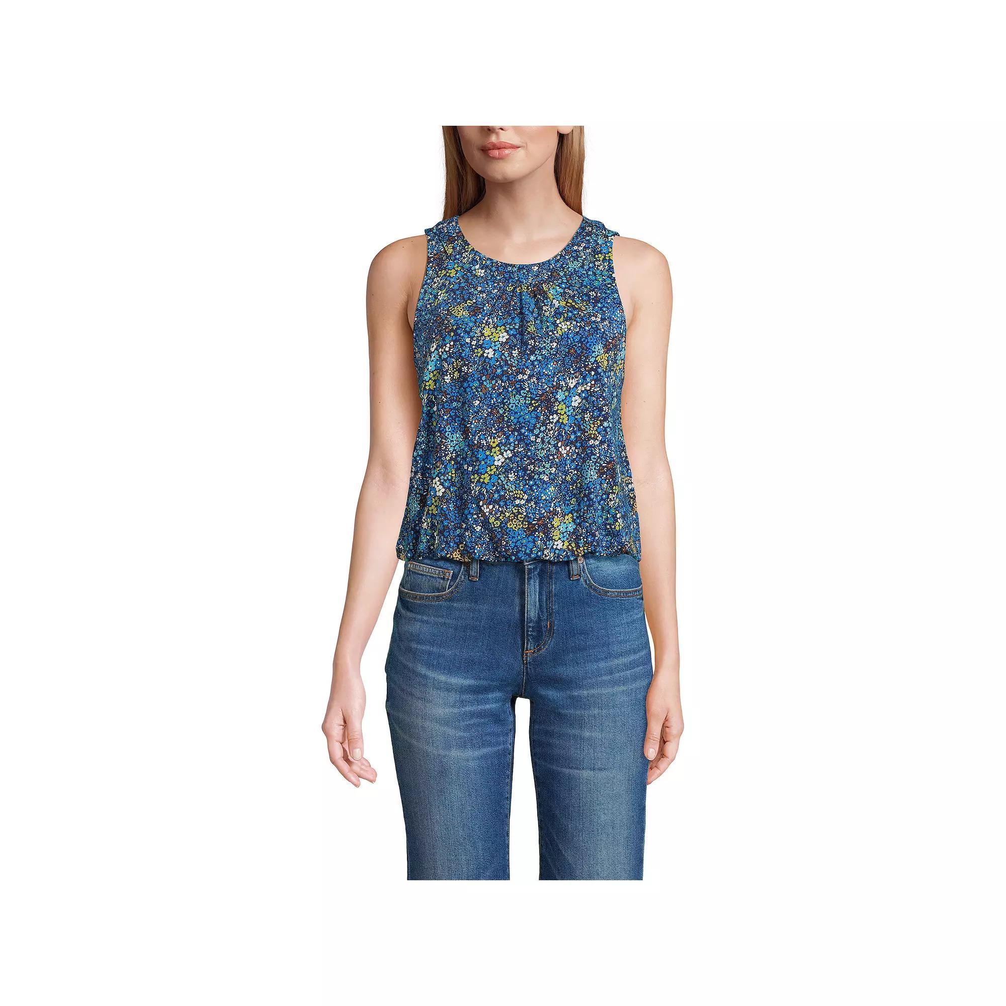 Women's Lands' End Lightweight Jersey Pleated Tank Top, Size: XS, Blue Ditsy Floral Product Image