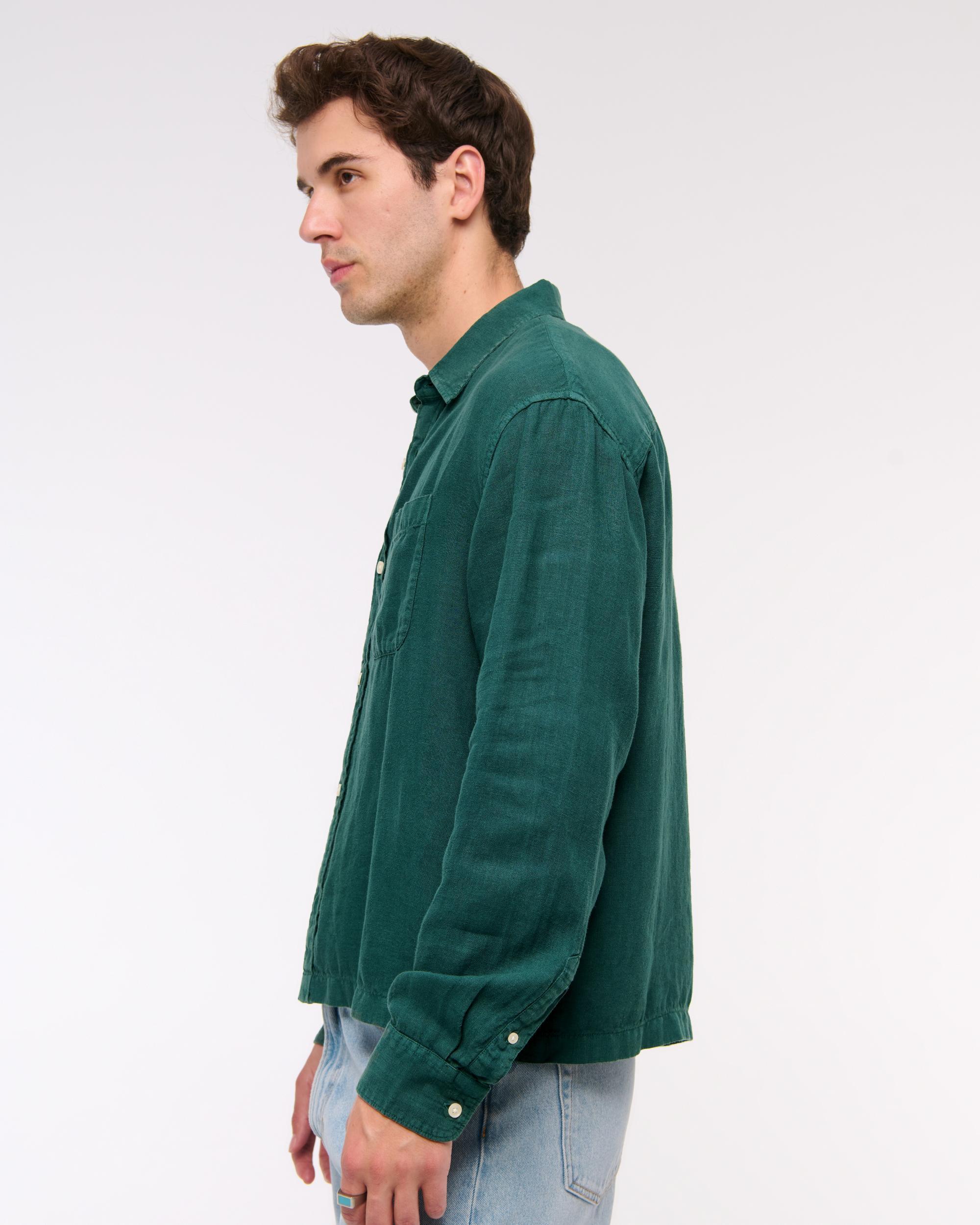 Cropped Linen Button-Up Shirt Product Image